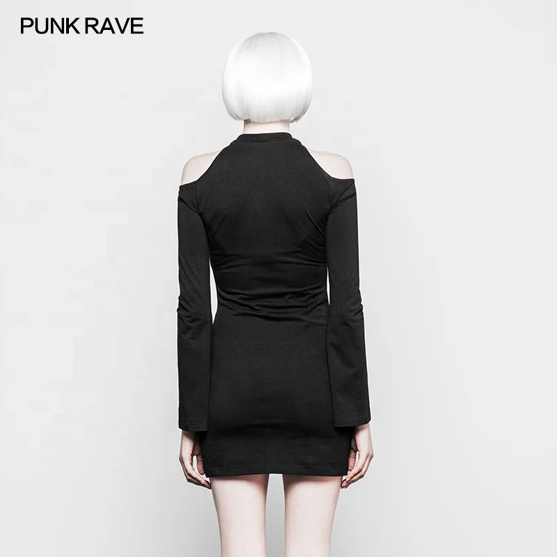 PUNK RAVE Latest Women Gothic Fancy Tight Sexy Strapless Dress OPQ-304 With Moon Pattern And Long Sleeve Dress