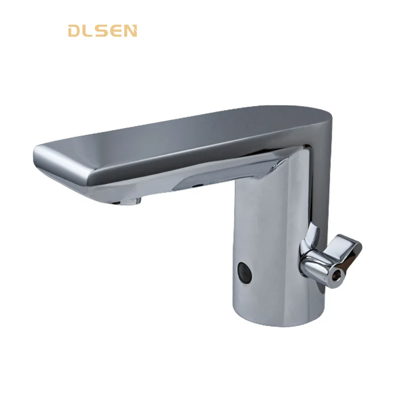 Square L Shape Brass Cold Hot Infrared Sensor Faucet No Touch Auto Tap for Commercial Apartment