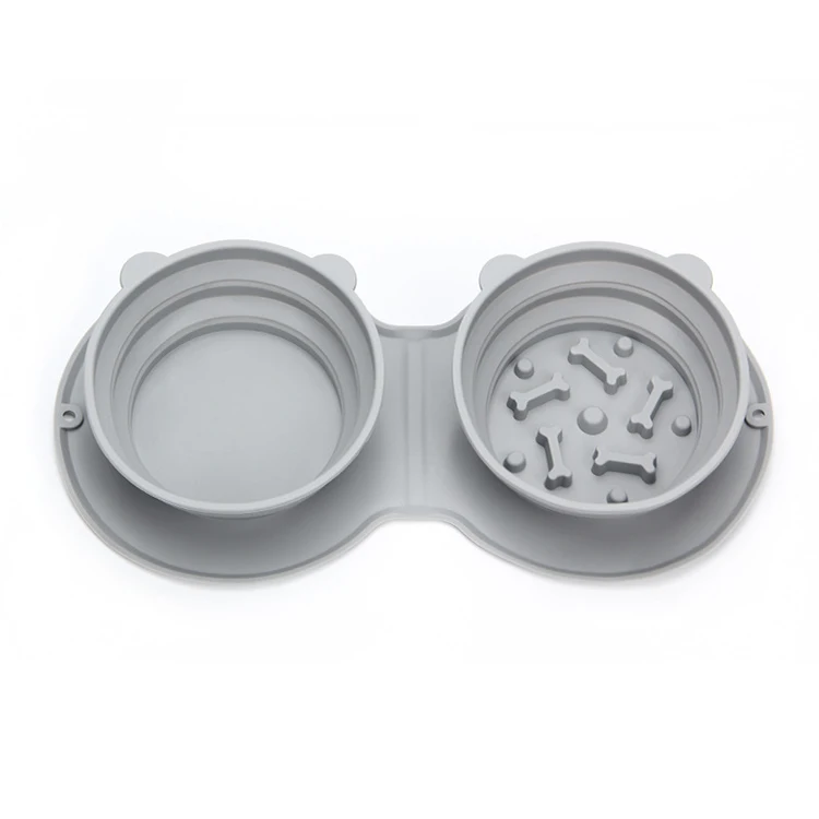Shenzhen manufacture custom double silicone foldable pet bowls slow dog cat pet feeding bowl for water food