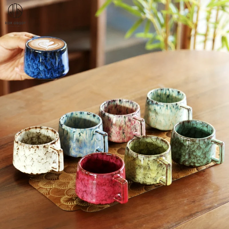 Latest model retro pottery handmade kiln change vintage water latte coffee mug large 180ml ceramic tea cup with handle