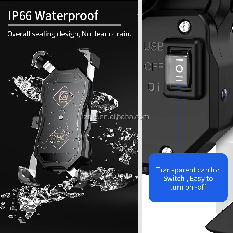 360 Degree Motor Bike Motorcycle Phone Holder with Wireless Charger Motorcycle Accessories Mobile Phone Holder With Charger