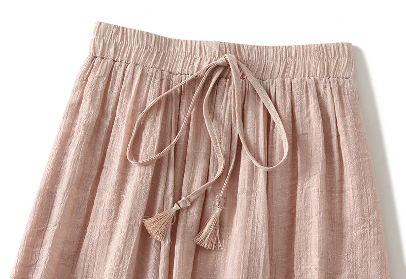 Vintage Cotton Linen double-layer Skirt for Women 2024 new Medium Long Dress Skirt