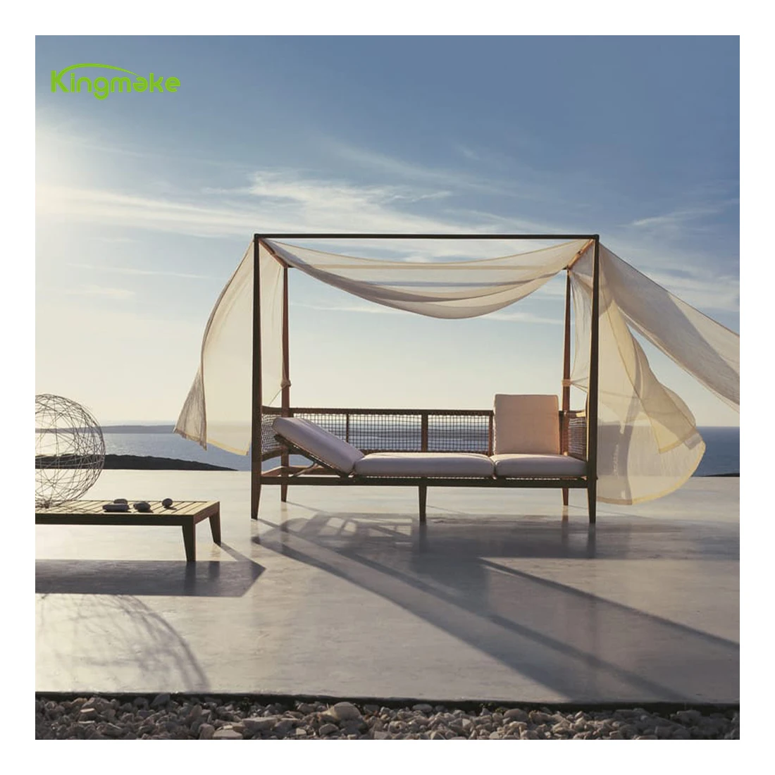 Quality Solid Wood Lounger Beach Pool Sunbed With Canopy Outdoor Garden Hotel Teak Sunbed With Curtains