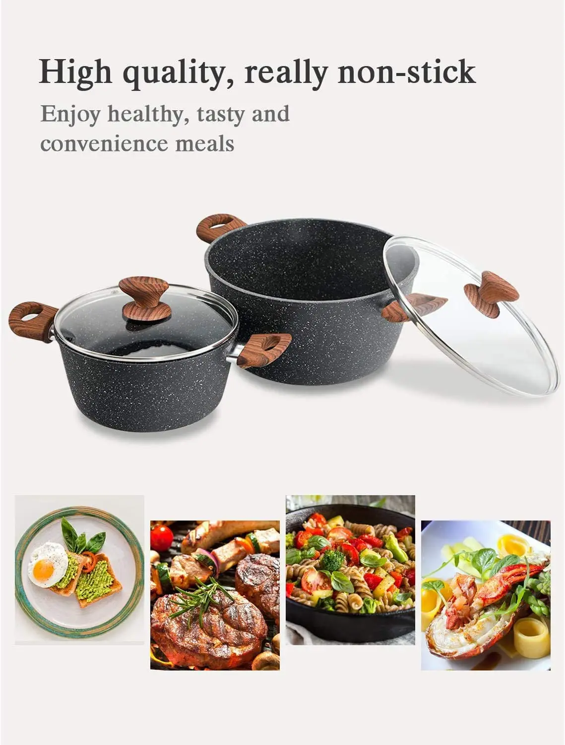 Induction Kitchen Cookware Set Nonstick Pans - Granite Healthful Casserole Ceramic Cookware Sets
