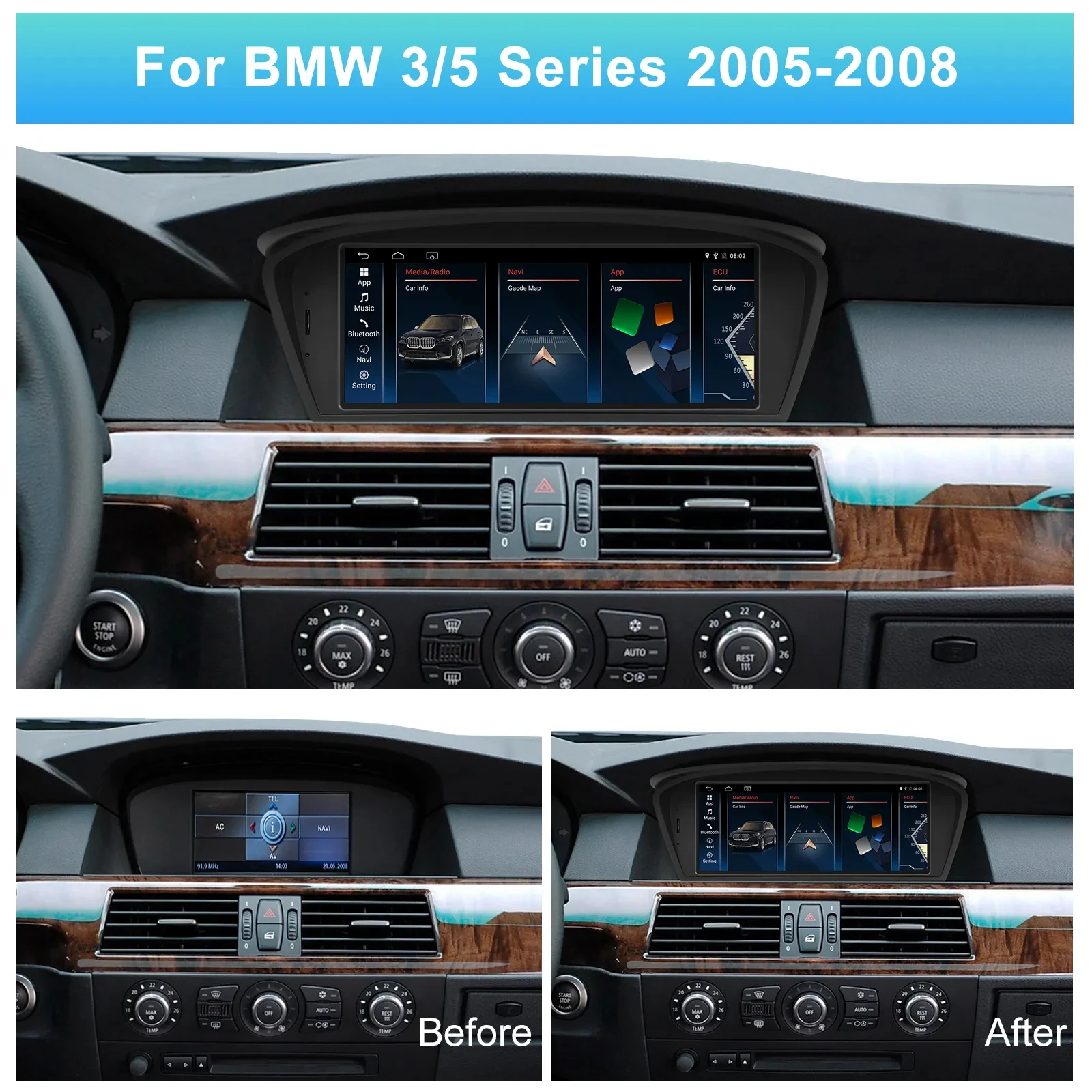 Оптовая продажа 8 'автомобильное радио карплей Android Auto с BT WIFI GPS FM для BMW 3/5 серии E60 2005-2008