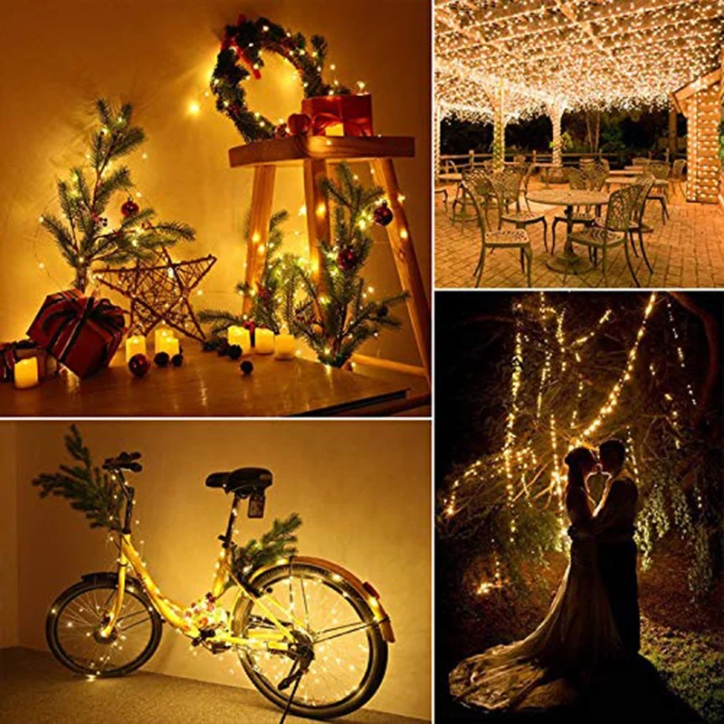 
Popular decorative copper wire DIY christmas lights outdoor 200led solar camping string lights 