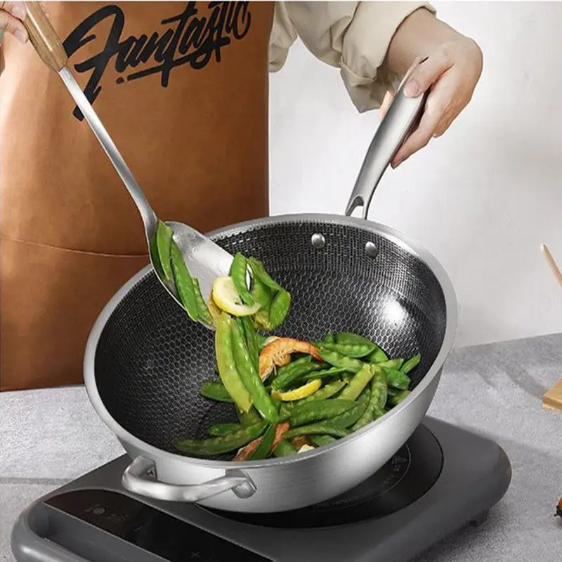 Производители новинка дизайнерская прочная кухонная посуда для приготовления жареных яиц стейков из нержавеющей стали антипригарная стеклянная крышка сковорода вок в