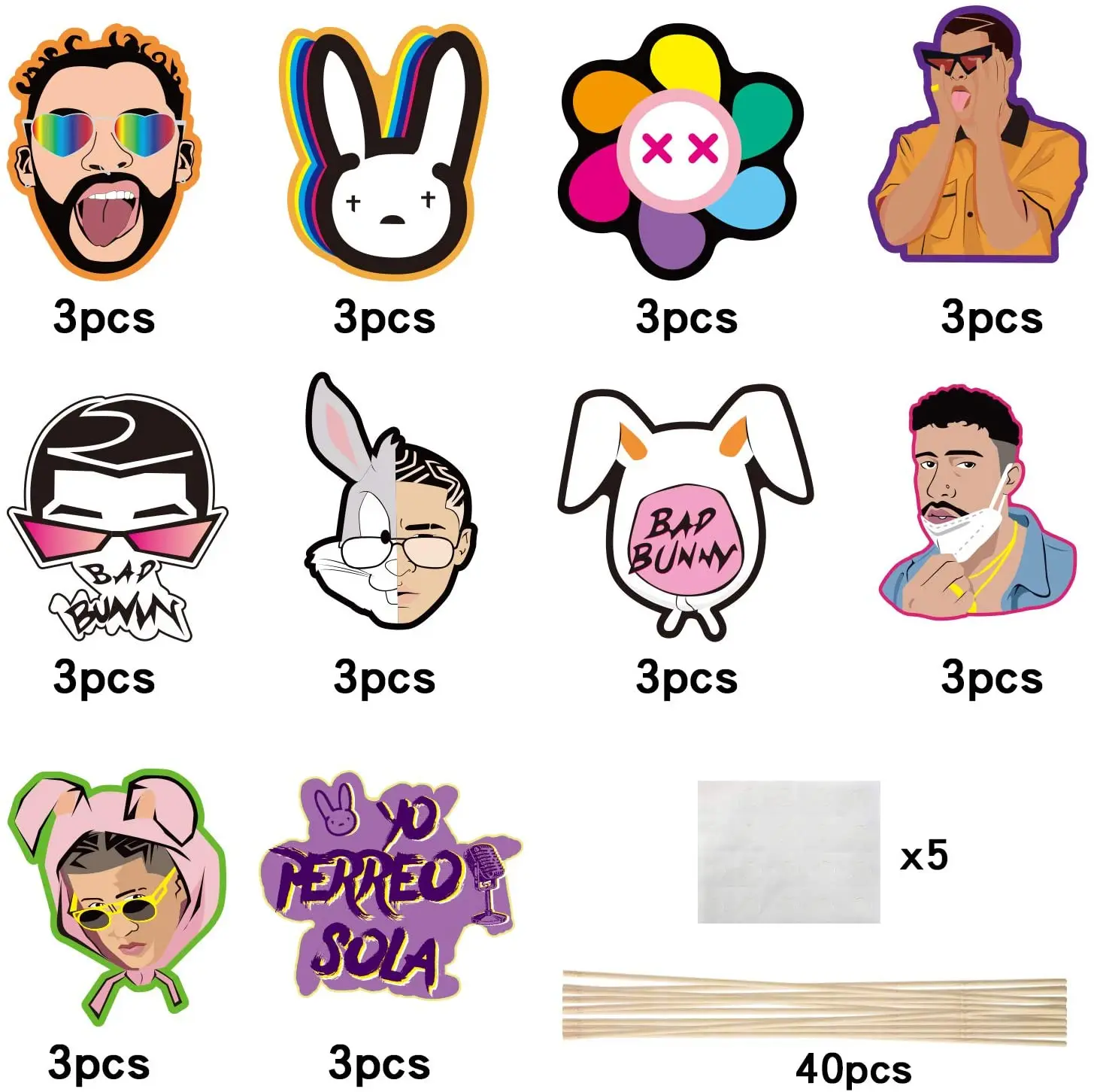 30Pcs Bad Bunny Paper Card  Table Toppers Paper Music Character Themed Birthday Party Favor Decorations