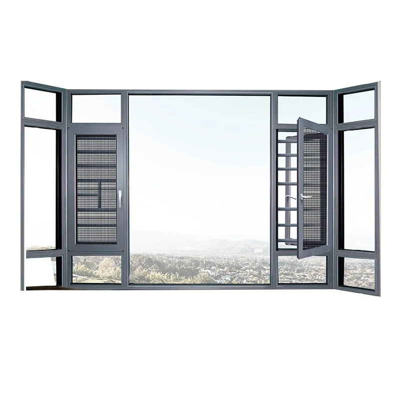 Hurricane Impact Aluminum Casement Windows Thermal Break  Window Double Toughened Glass With Screen Netting for house