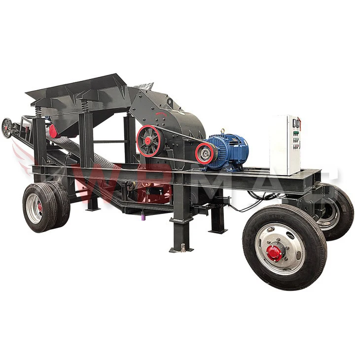 Portable mini diesel engine hammer mill crusher, small scale mobile coal glass gold ore rock crushing machine price