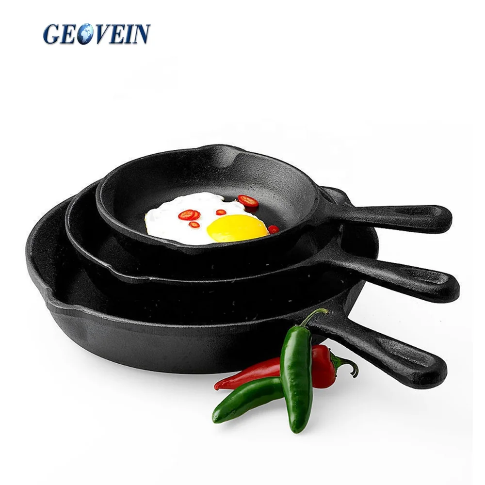 Wholesale Nonstick Cookware Skillet Set of 3 Cast Iron Frying Pans Set With Short Handle
