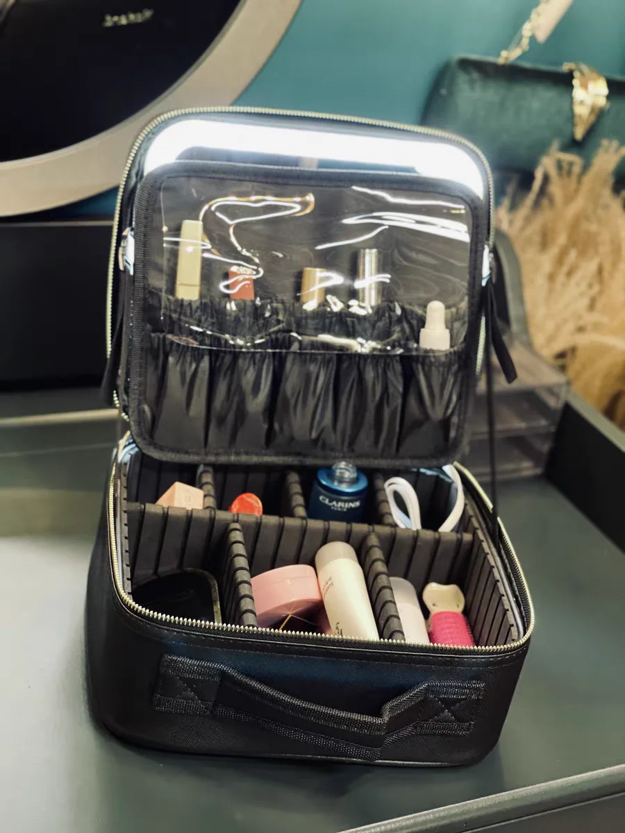 HIHO New Arrival Makeup Artist Luggage Large Fabric Trolley cosmetic Professional Makeup Bag with LED Light and Mirror