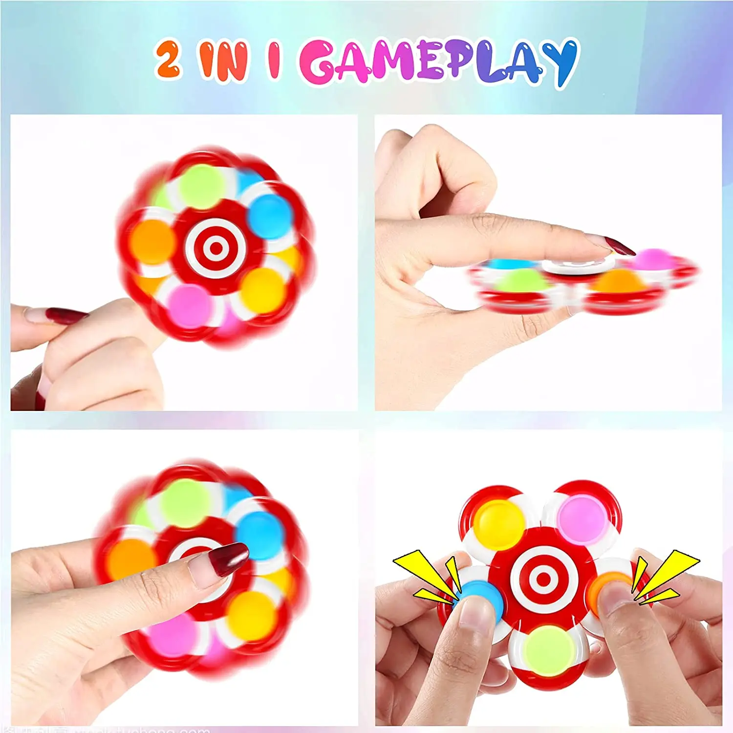 2021 Hot New Party Favor Bulk Pack Toys Fidget Sensory Spinning Toys Stress Relief for Kids Tie-Dye Pop Pop Bubble Spinner Set