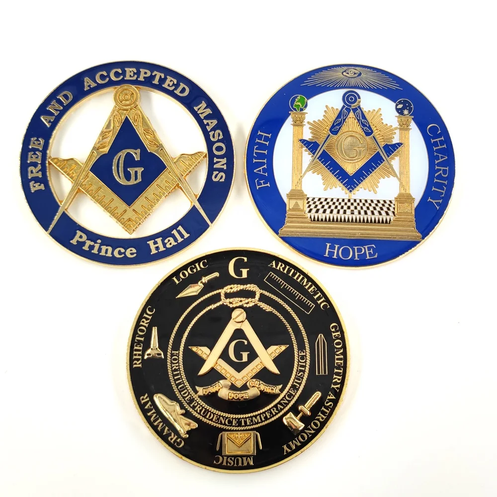 Freemasons металлический автомобильный значок Золотой и синий принц зал бесплатно принимается масонский автомобиль эмблема