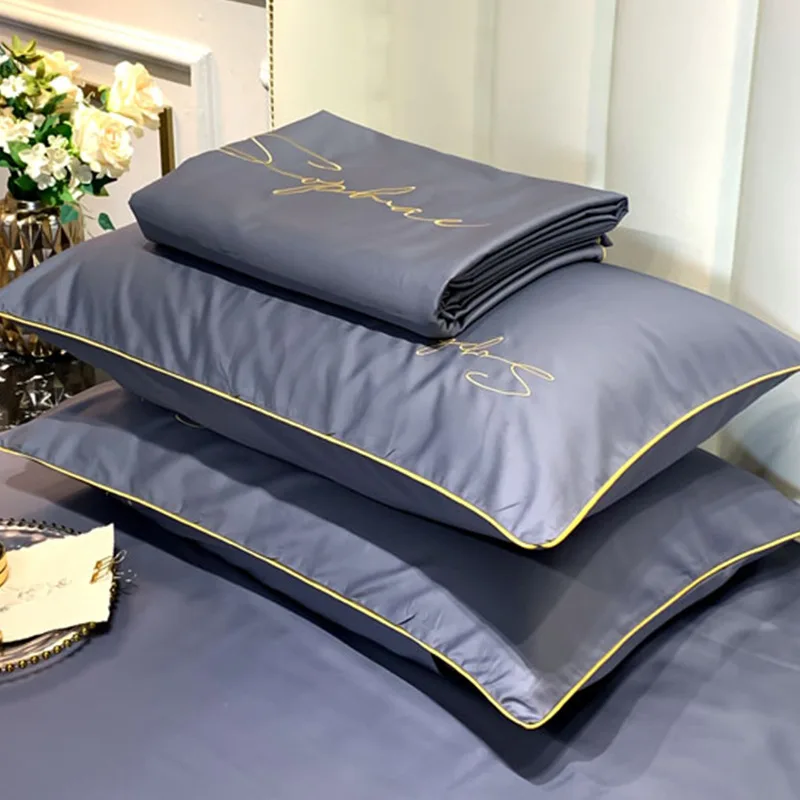 Solid Color Purple Embroidery Letter Tencel Natural Packaging Satin Mulberry Wholesale Vegan Slip Pure Silk Satin Pillowcase