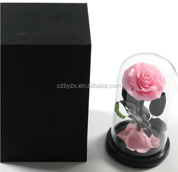 High Borosilicate Customization Galaxy Rainbow Rose In Glass Dome Led Bell With Black Wooden Base