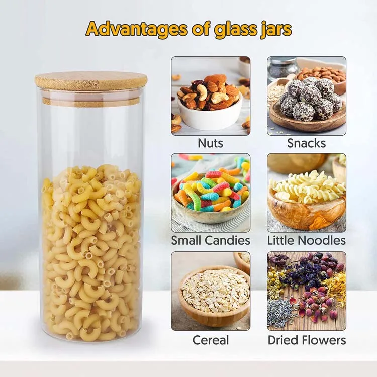 Hot Sell Convenient High Borosilicate Airtight Food Storage Kitchen Glass Jars With Bamboo Lids