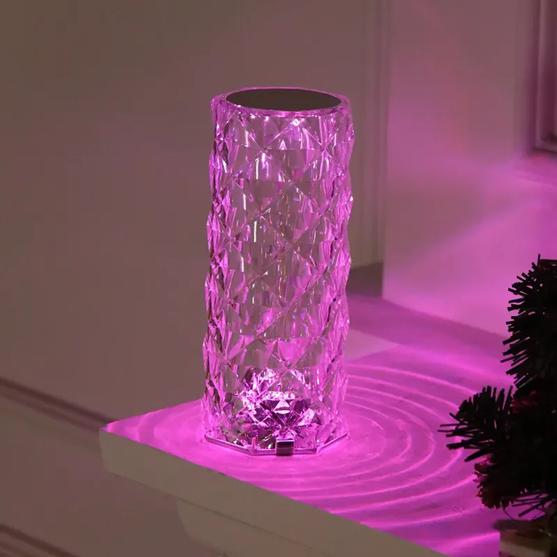 16 видов цветов сменный RGB сенсорный датчик розового кристалла настольная лампа USB перезаряжаемая романтическая светодиодная розовая Хрустальная