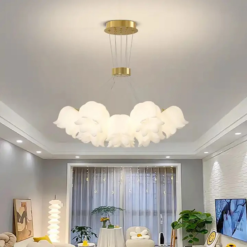 Bellflower Living Room Chandelier Modern Minimalist French Cream Style Bedroom Lamp Dining Room Lamps And Lanterns Lighting