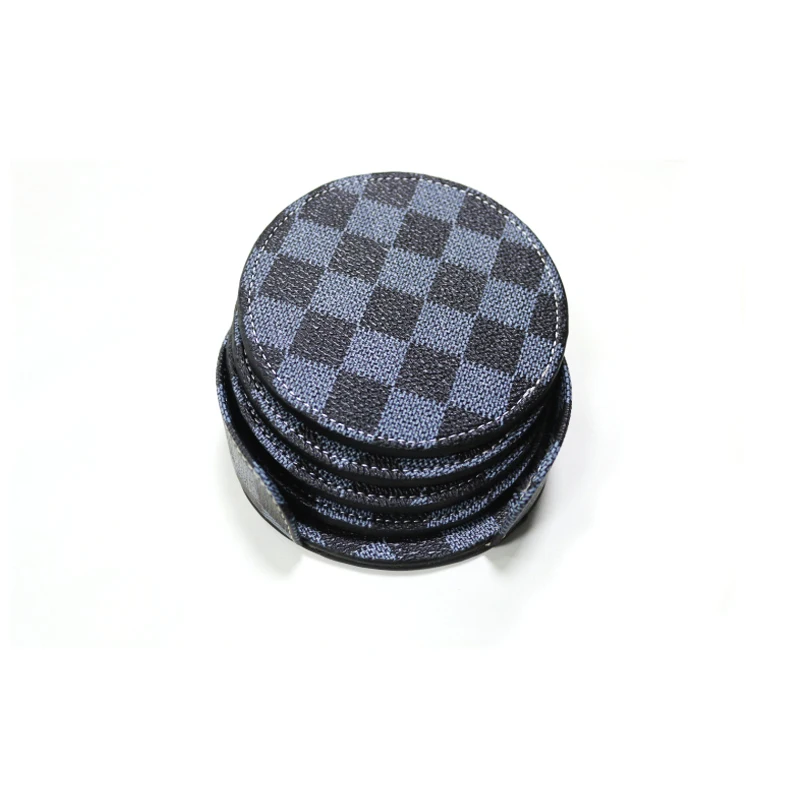 Custom cheapest print logo round pu leather table decoration car cup coaster mats