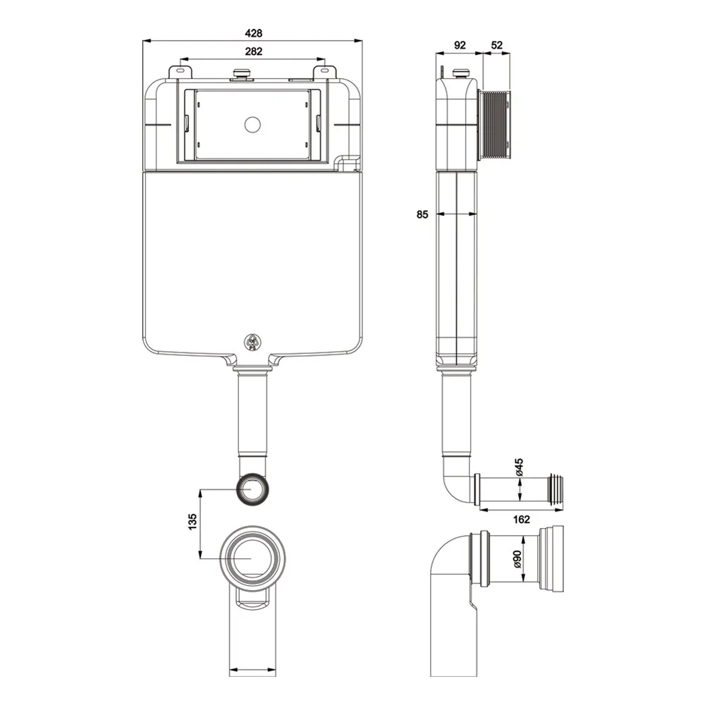 Dual flush slim design slender water flush tank for floor standing toilet