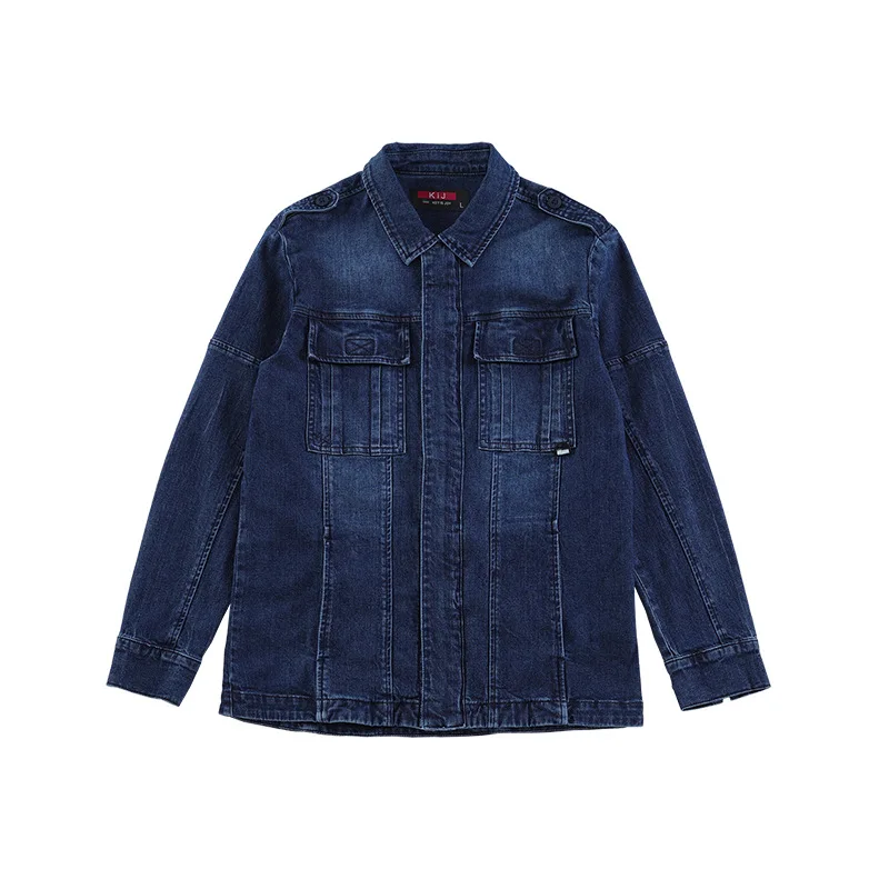 OEM Autumn Fashion Loose Long Sleeves British Style Jean Mens Deep Blue Denim Jacket In Bulk Wholesale