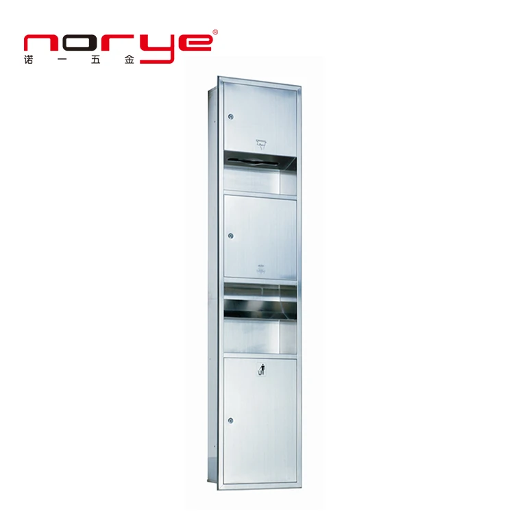 SUS 304 Stainless Steel Recessed toilet Paper Towel Holder/Dispenser with Trash Waste Bin