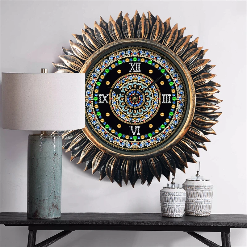 New creative DIY diamond painting hand-paste diamond wall clock Vintage Copper Living room Decoration Clock