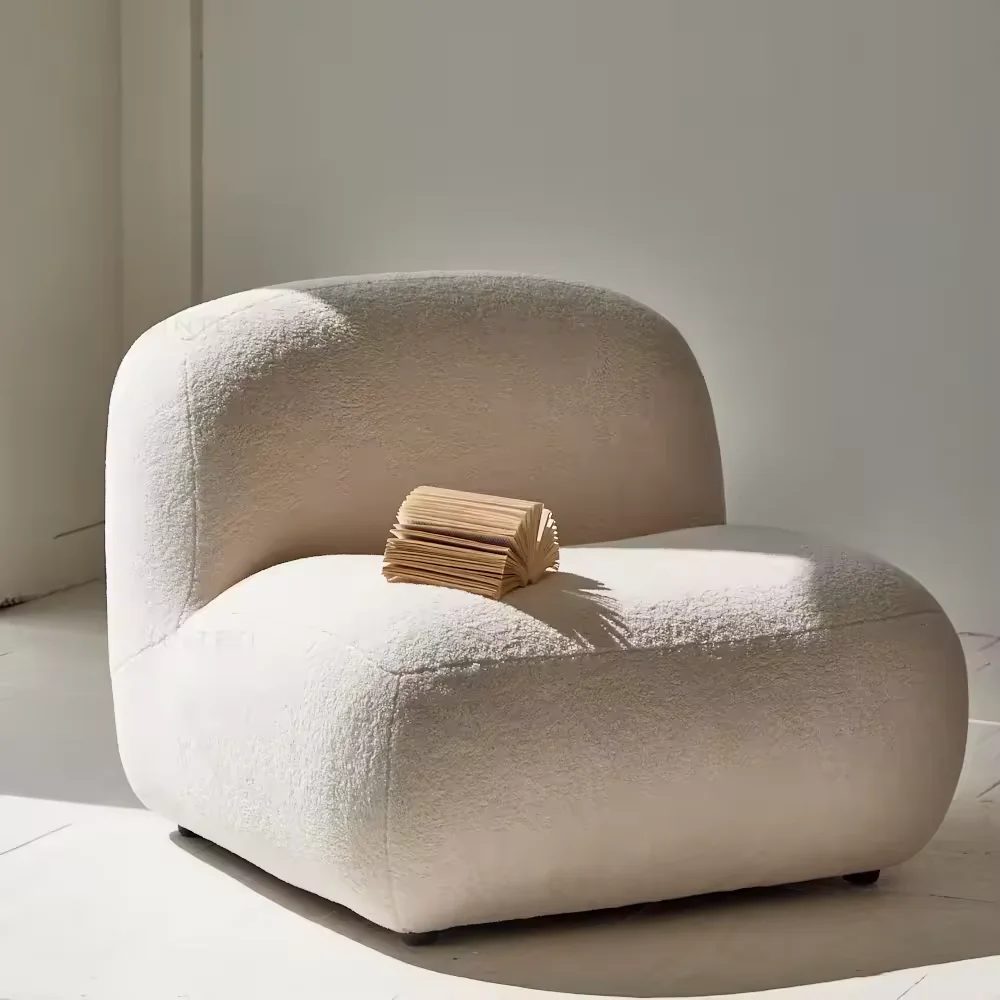 Modern Casual Leisure Single White Sheep Skin Fabric Sofa Chair Set Wabi-Sabi Geometric Pattern Hotels Villas Apartments Malls