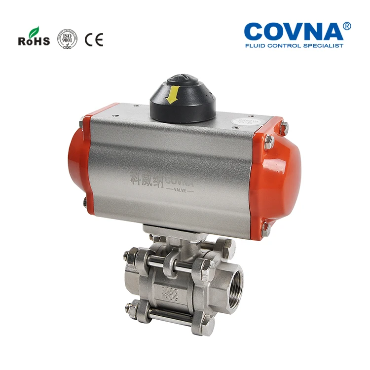 COVNA DN25 1 дюйм PN40 одноактный пружинный Пневматический шаровой клапан из нержавеющей стали