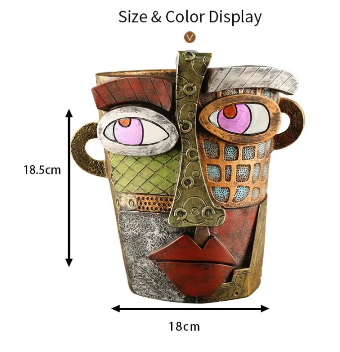 New Retro Human Face Colourful Art Succulent Planter Resin Arrangement Antique Flower Pot Pot Decoration