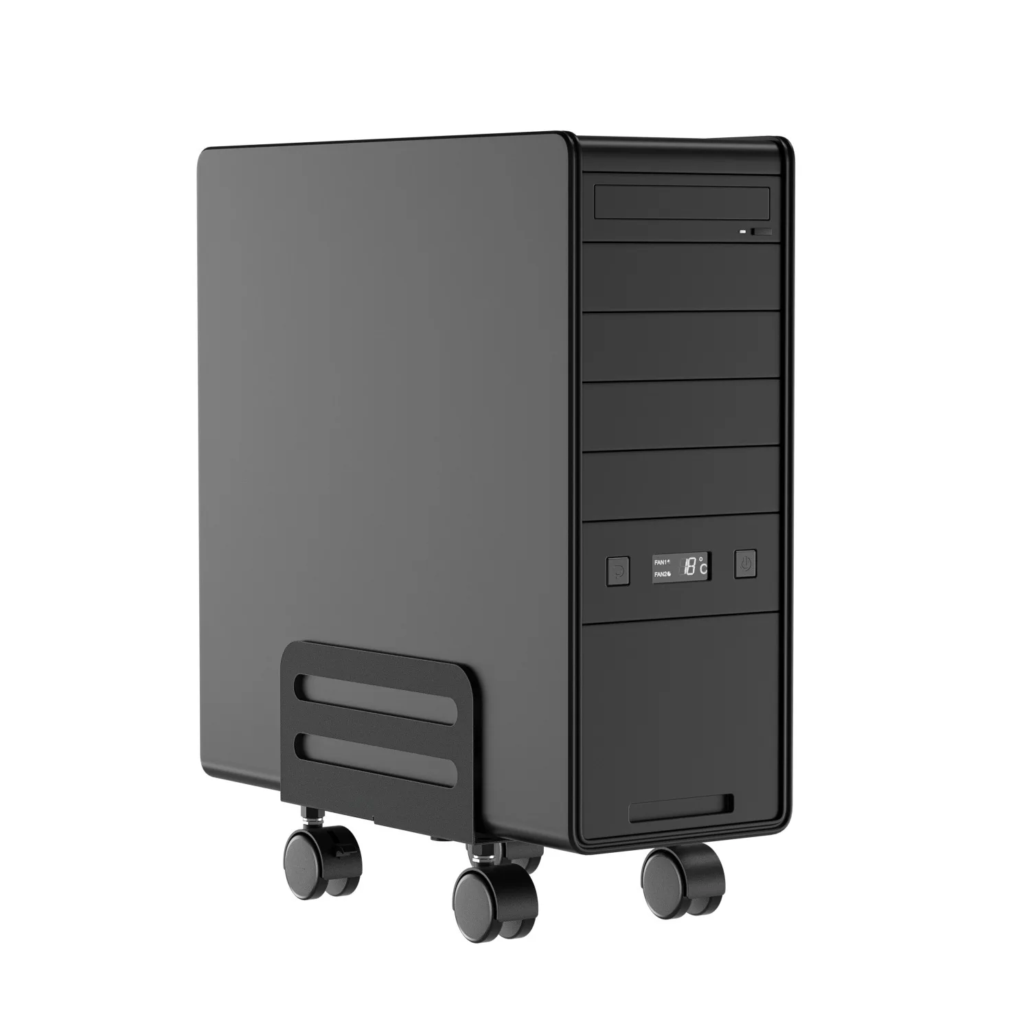 Black CPU Stand with Wheels Waterproof Desktop & Drawer Organizer for Computer Cases & PC Towers