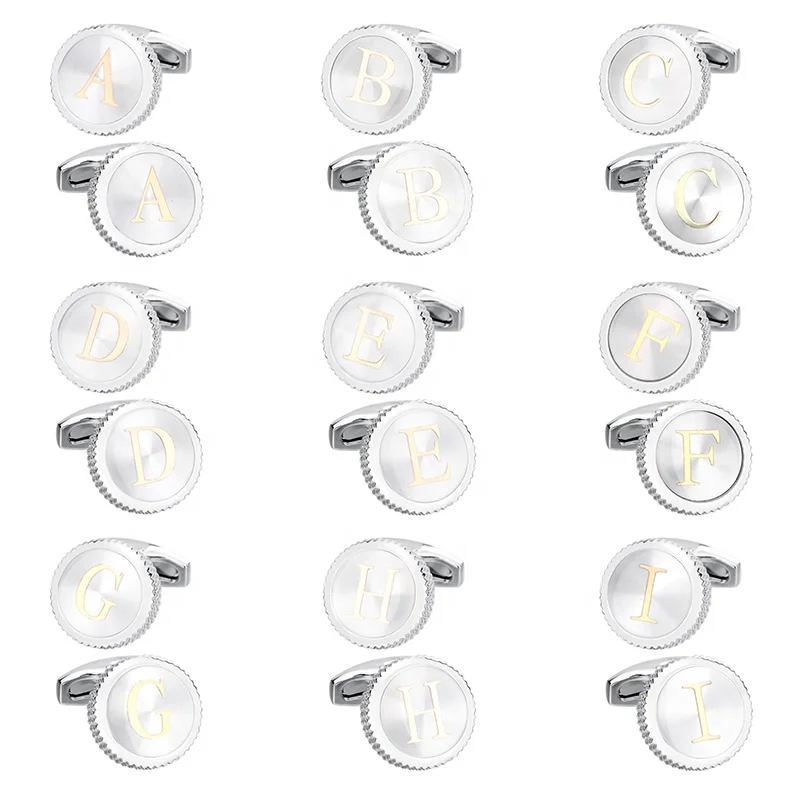 Newest 26 Letters Cufflinks for Mens High quality Round Brass Base Gold Alphabet Cuff links with Transparent acrylic