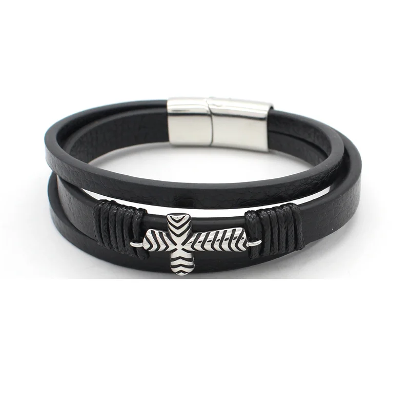 China Manufacturer Leather Bracelet With Cross For Men