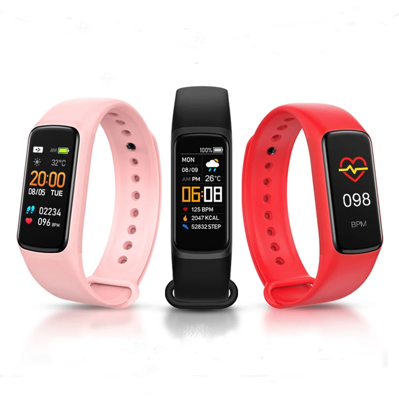 
Hot sale water proof smart bracelet Heart Rate Blood Pressure health monitor 0.96 inch Pink Red Black smart watch touch 