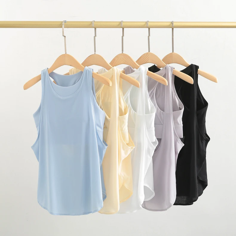 Women hollow back mesh breathable weightless loose tank top fitness sleeveless tops 2 in 1 piece
