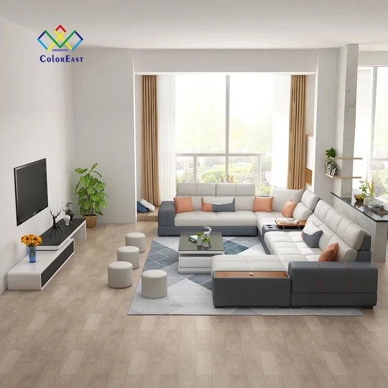 Modern Leather U Shaped Sectional Sofa Couch Bed 7 Piece Set Furniture Living Room Sofas Manufacturers For Home CEFS043