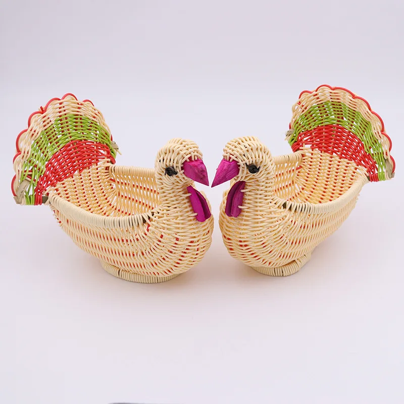Homemade Plant Fiber Grass rattan woven animal for living room Decor Snack  fruit storage basket Snack bowl organizer