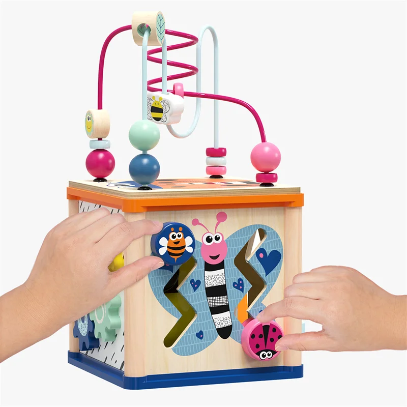 Topbright Multifunctional Four-sided Treasure Box Shape Recognition Matching Round Beads Cube Children Toys Bead Maze Toys
