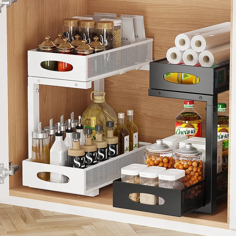 kitchen under the sink organizer shelf 2 tier metal expandable sliding bathroom cabinet drawer basket storage rack l shaped