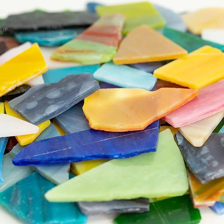 WANDIOR Factory Store Mixed Color Glass Cullets Scrap Pieces Stained Glass Sheets Glass Mosaic Tiles for Crafts