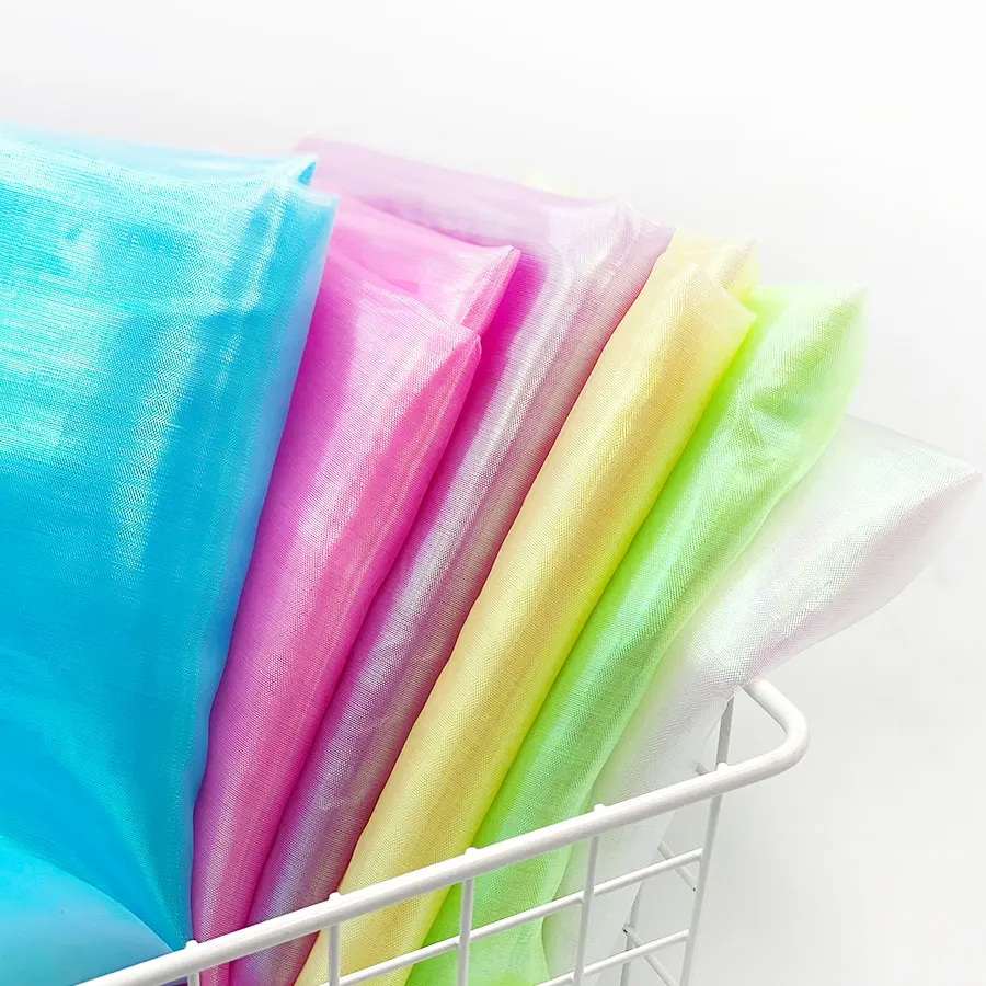 Factory price colorful rainbow Iridescent lurex wedding shiny multicolor yarn sheer crystal organza tulle fabric