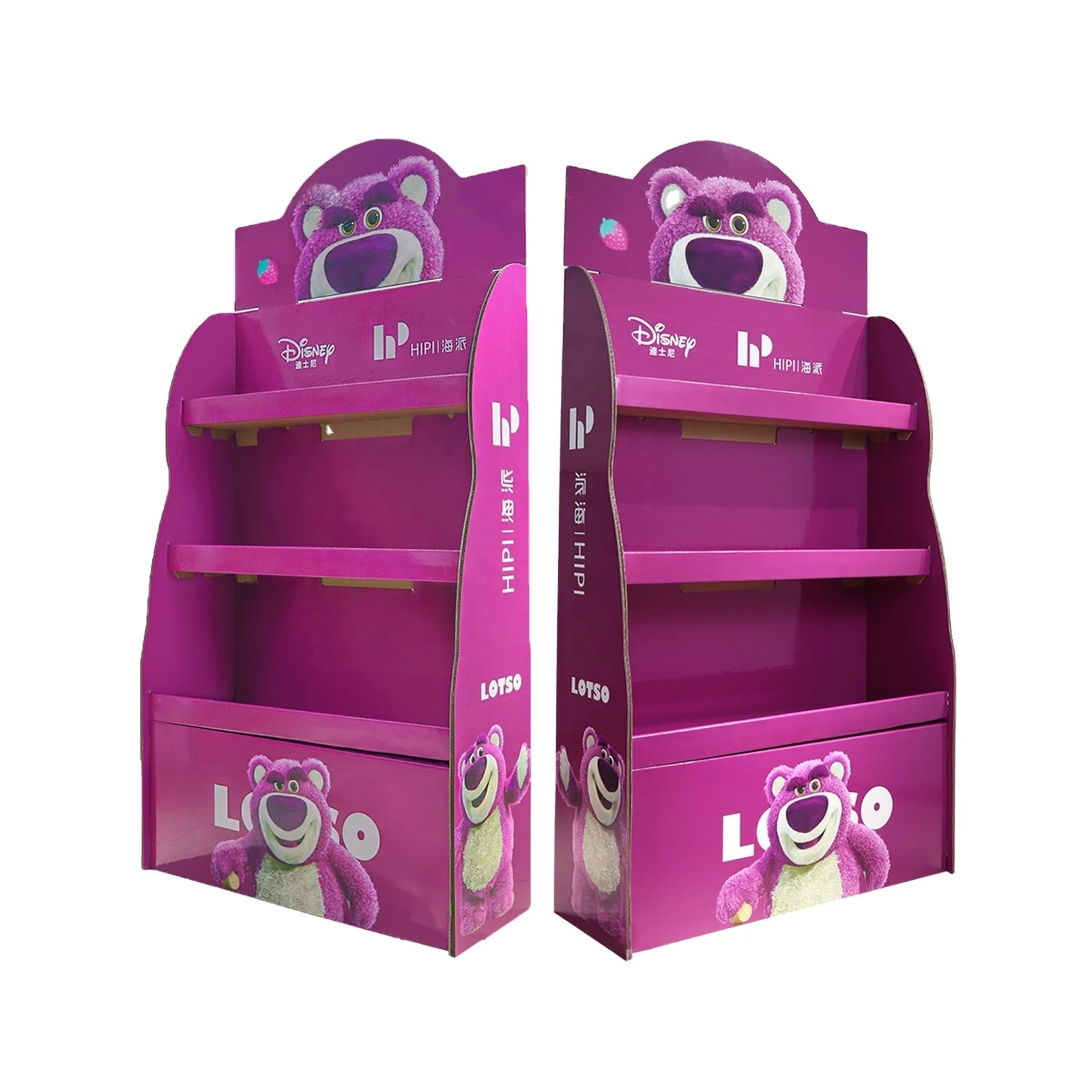 Wholesale Customized Logo Cardboard Retail POP Stand Corrugated Cartoon Paper Display For Student Plush Toy Kids Lego Playthings