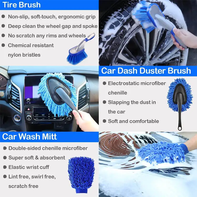 Car Wash Kit with Microfiber Sponge and Towels Detailing Brush Built for The Perfect Car Wash Cleaning Kit for Cleaning Car