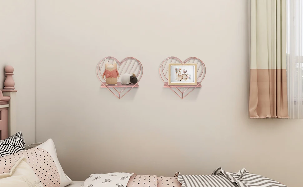 Customized Small Wall-Mounted Metal Heart-Shaped Floating Decorative Shelves Simple Wall Hanging Shelf Home Décor For Kids Room