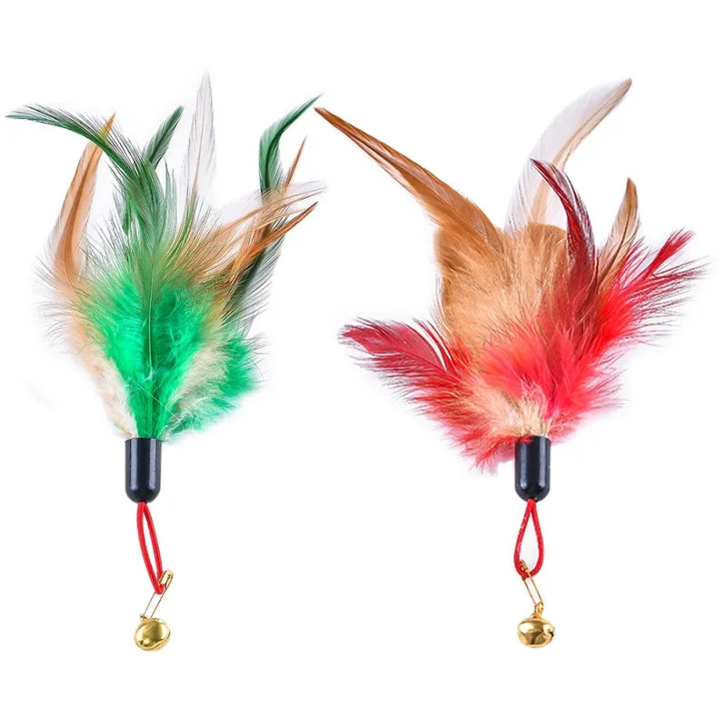  5Pcs/Lot Feather Refills for Wand Toy Cat Teaser Chicken Feathers Replacement With Bell Interactive
