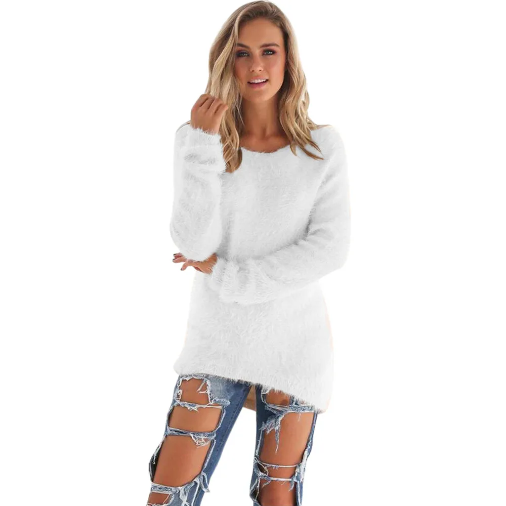 Autumn Winter Women O-Neck Sweater Loose Knitted Ladies Sweater Female Plus Size Casual Solid Color Plush Sweater