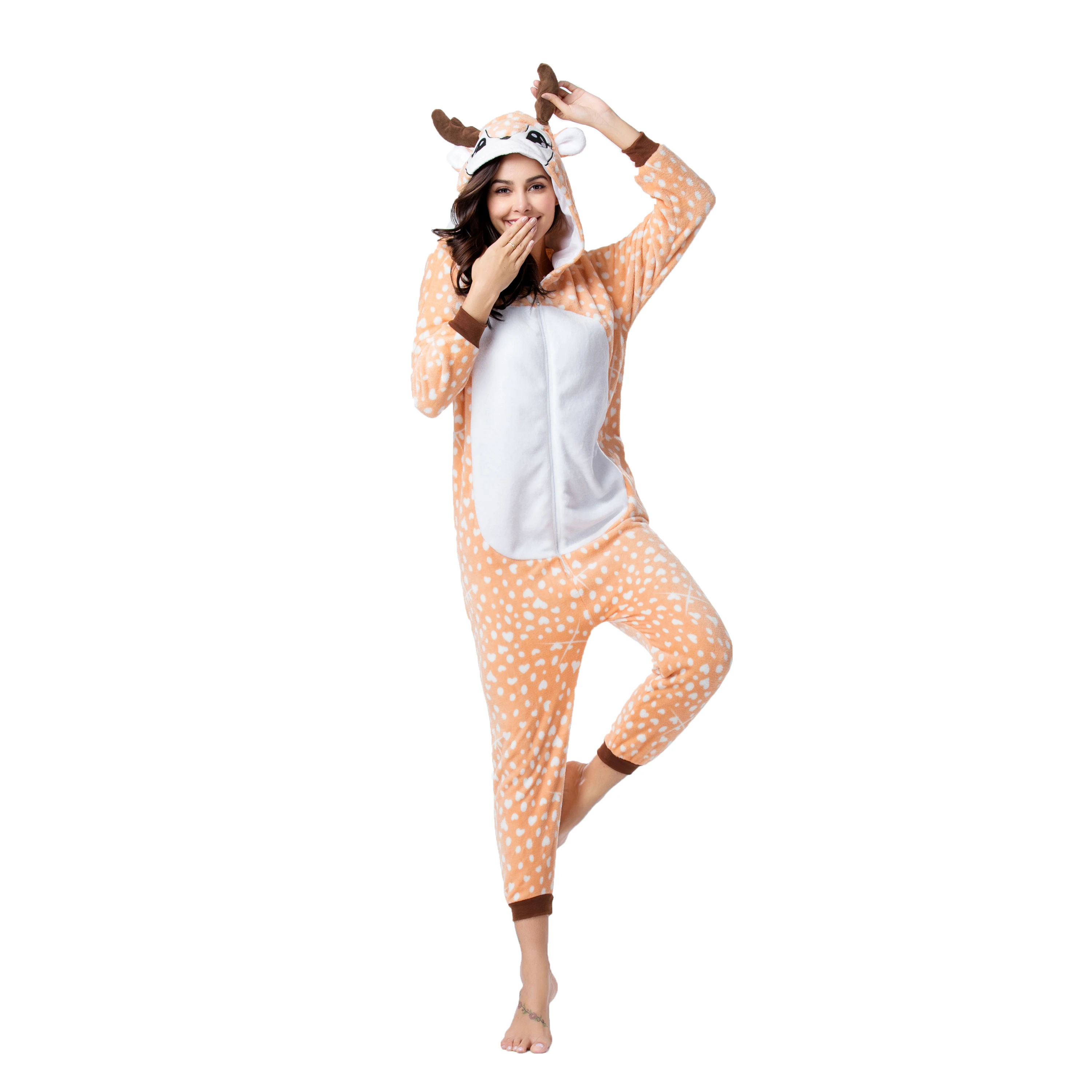 wholesale christmas animal Fox onesie custom sexy adult sleepwear flannel women pajamas