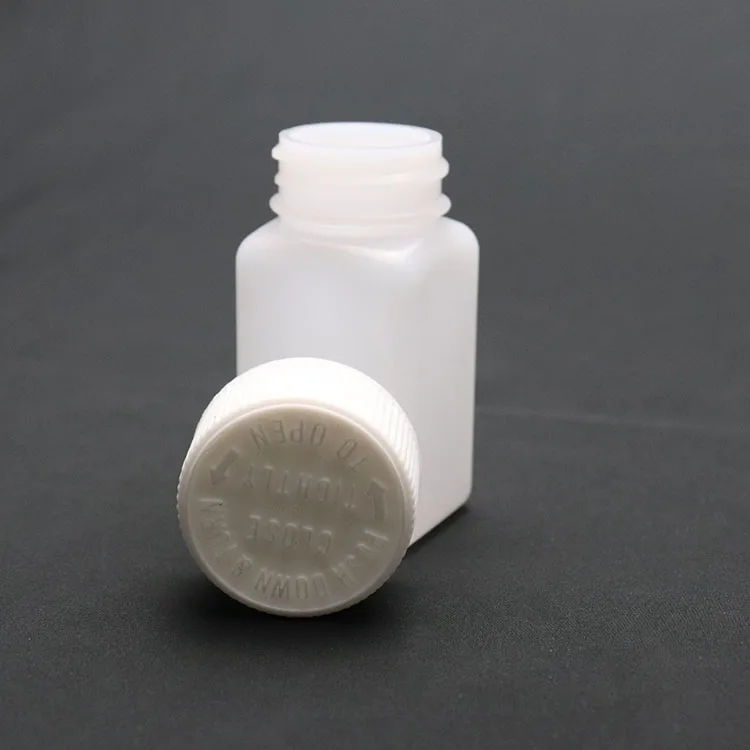 HDPE Square Shape Food Grade  45ml Child Resistant Blowing Plastic Bottle Candy Jars  Plastic Pill Bottle