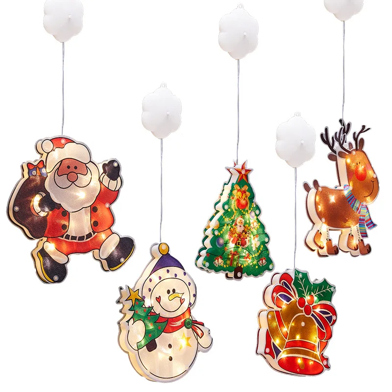 LED Christmas Decoration Lights Santa Ornaments Claus Snowman Elk Shape Window Suction Cup Merry Christmas Tree Decoration Lamp